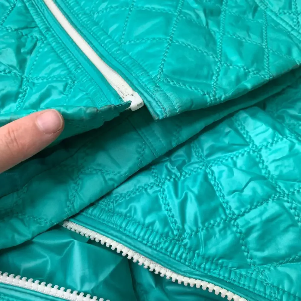 Laundry Shelli Segal Sz M Turquoise Teal Quilted Thin Puffer Vest Full Zip Hood